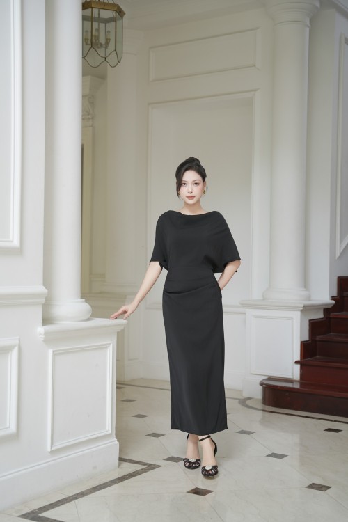 Sixdo Black Woven Pencil Dress